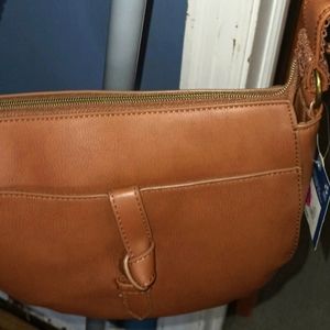 Brown leather handbag